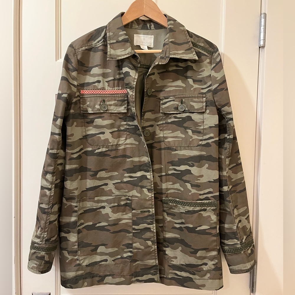 Caslon • Olive Camo Utility Jacket • Embroidered Detail • Size M